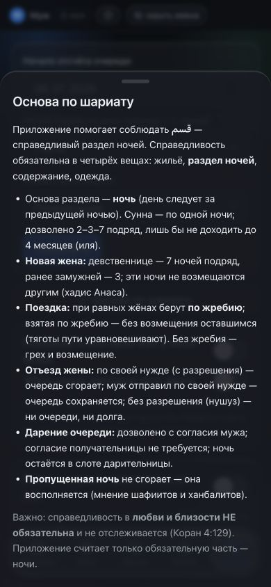 Экран приложения: основа по шариату